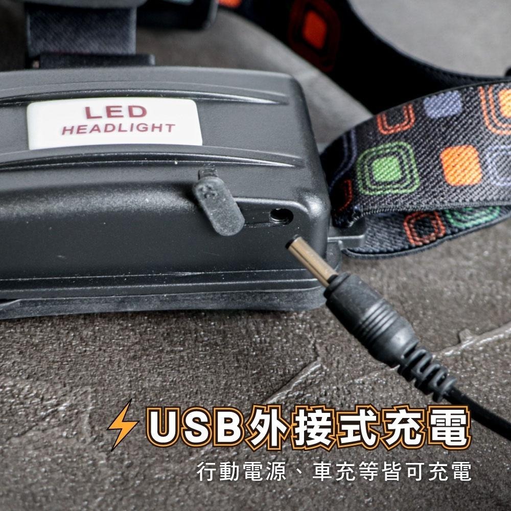 【KINYO】USB充電式三頭變焦頭燈 (LED)充電式 三頭燈 T6+ XPE 照射500Ｍ | 登山 探照燈-細節圖4