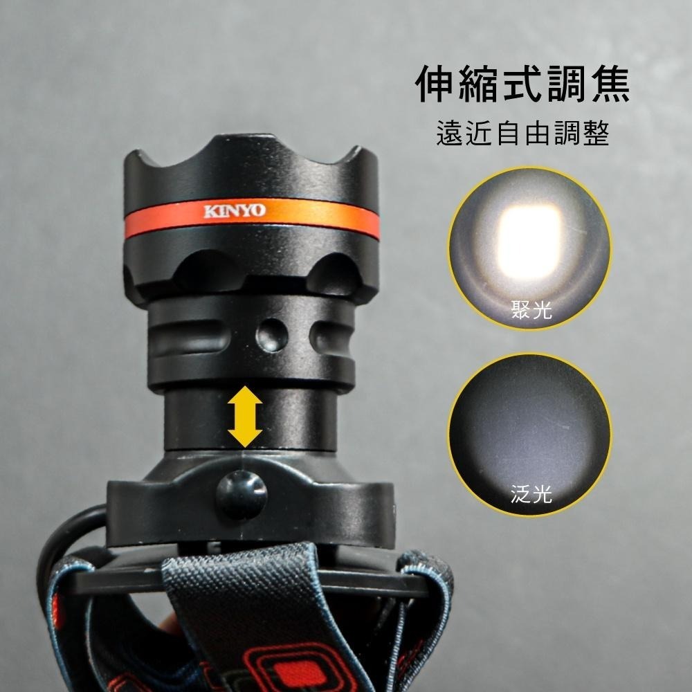 【KINYO】P50強光變焦頭燈 (LED) 充電式 三段光源 IPX5防水 照射1000M | 露營 登山-細節圖8