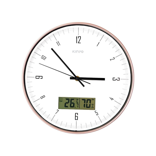 【KINYO】靜音12吋溫濕度計掛鐘 (CL) 時鐘 LCD面板 無滴答聲