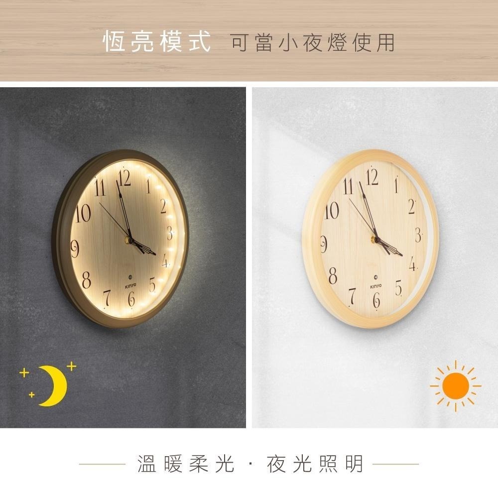 【KINYO】聲控夜光12吋木紋掛鐘 (CL) 時鐘 聲控感應 無滴答聲(福利品)-細節圖5