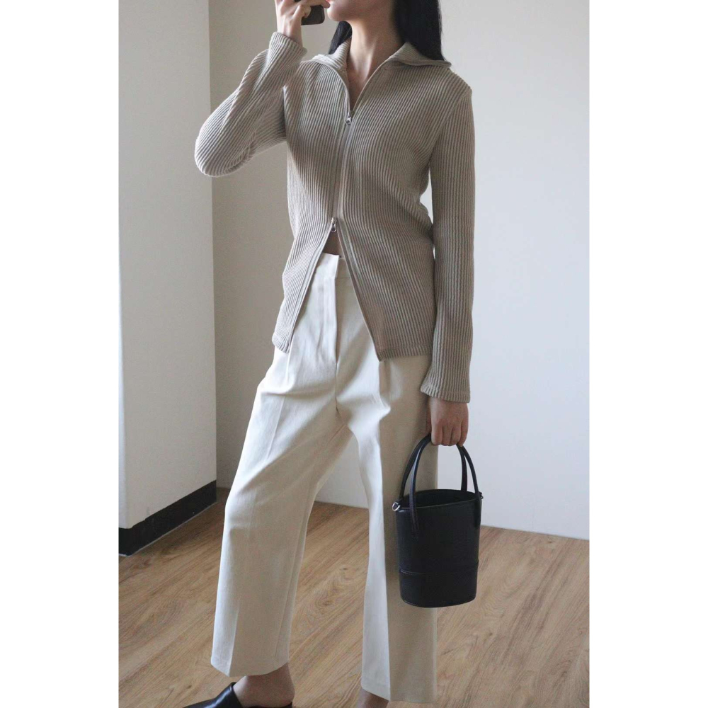 3colors 溫柔針織 雙鏈頭長版翻領上衣-細節圖4