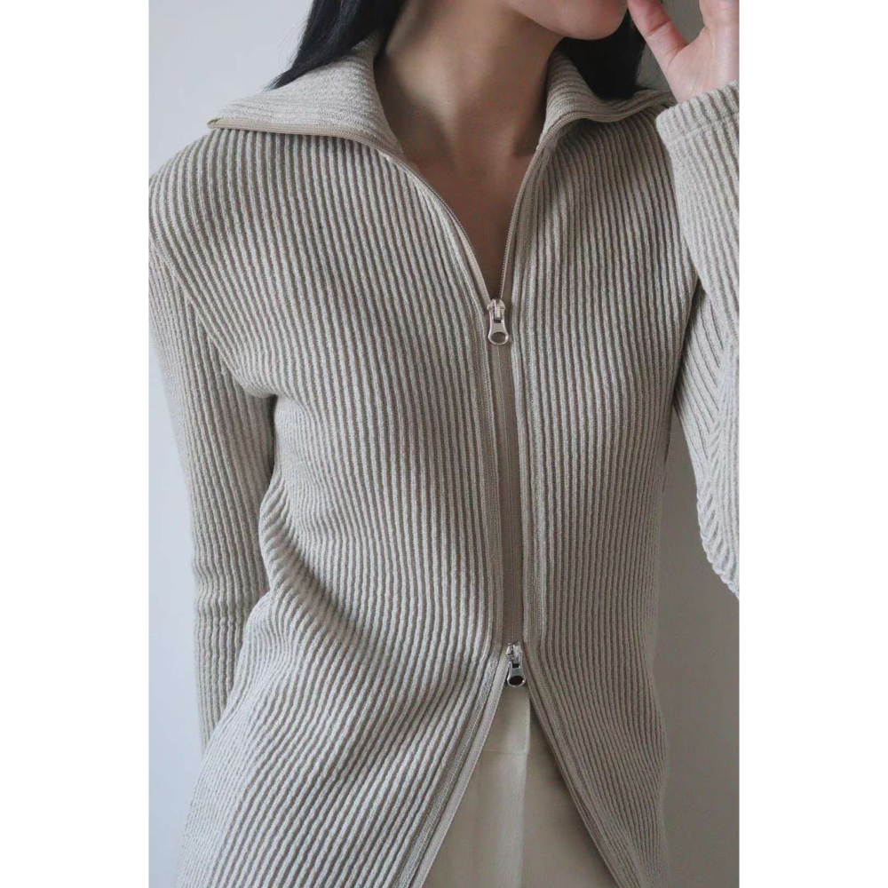 3colors 溫柔針織 雙鏈頭長版翻領上衣-細節圖5