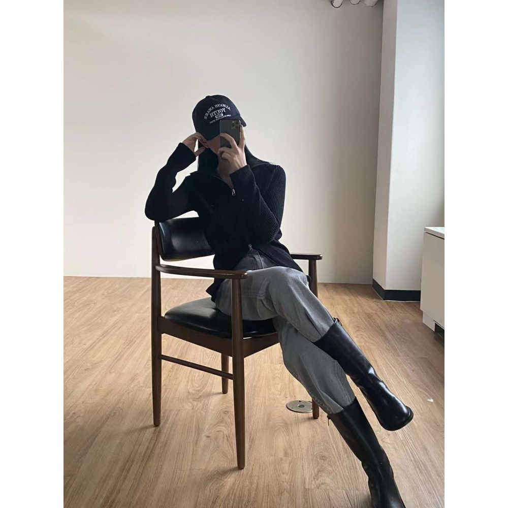 3colors 溫柔針織 雙鏈頭長版翻領上衣-細節圖7