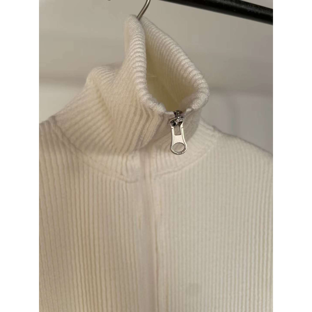 3colors 溫柔針織 雙鏈頭長版翻領上衣-細節圖11