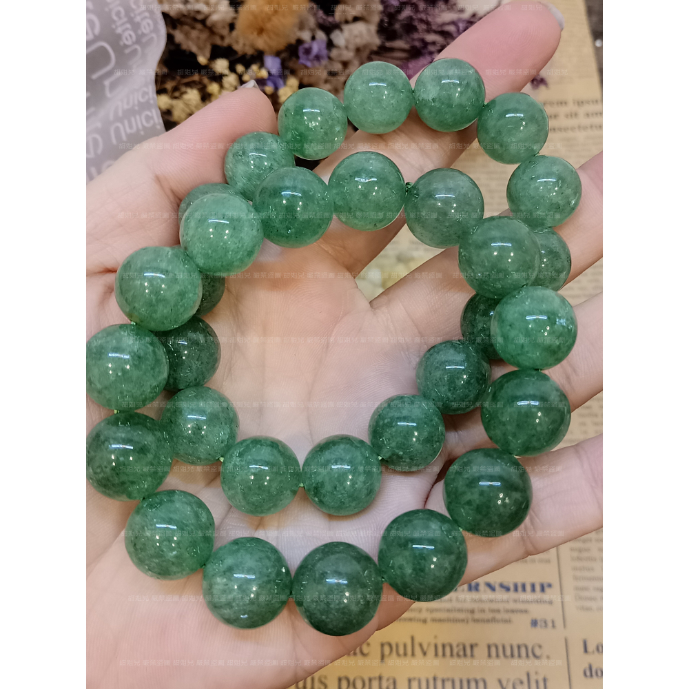 【甜姐兒】綠草莓晶手鍊 水晶 手珠 手串 手鍊 DIY 設計款 材料珠 圓珠 天然水晶 水晶手鍊 水晶串珠 飾品 手環-細節圖4