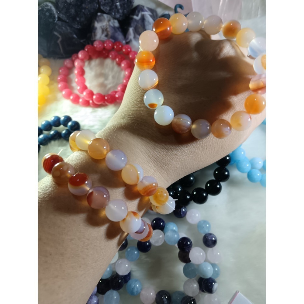 【甜姐兒】淺色瑪瑙手鍊 水晶 手珠 手串 手鍊 DIY 設計款 材料珠 圓珠 天然水晶 水晶手鍊 水晶串珠 飾品 手環-細節圖3