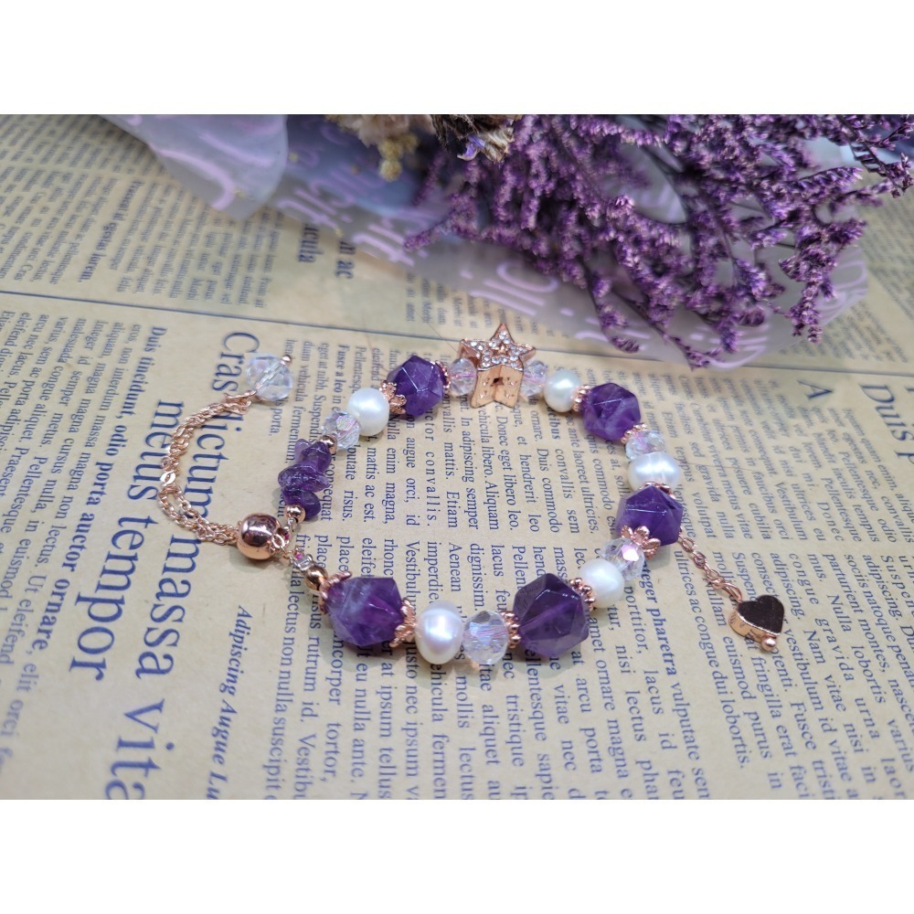 【甜姐兒】小眾設計典雅水晶手鍊 紫水晶 珍珠 水晶 手串 手鍊 DIY 設計款 材料珠 天然水晶 水晶手鍊 飾品 手環-細節圖2