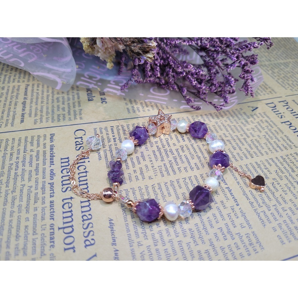 【甜姐兒】小眾設計典雅水晶手鍊 紫水晶 珍珠 水晶 手串 手鍊 DIY 設計款 材料珠 天然水晶 水晶手鍊 飾品 手環-細節圖3
