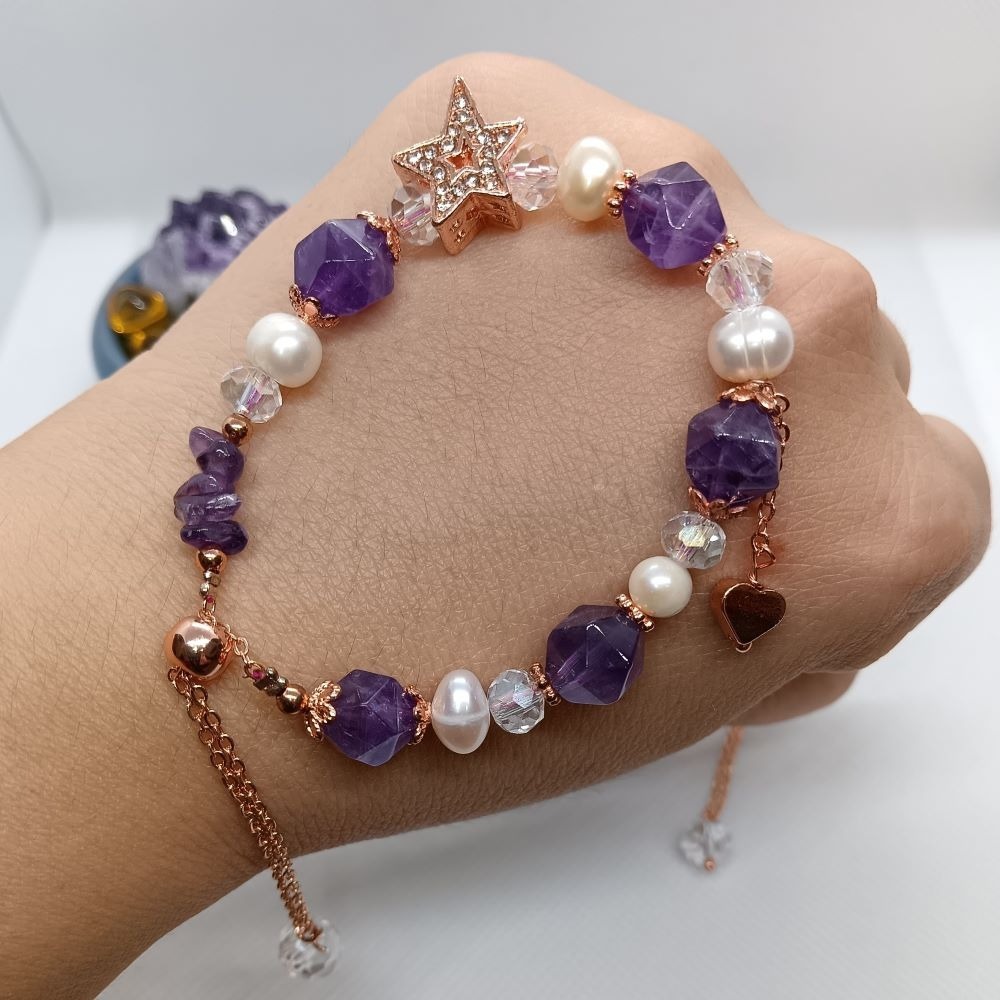 【甜姐兒】小眾設計典雅水晶手鍊 紫水晶 珍珠 水晶 手串 手鍊 DIY 設計款 材料珠 天然水晶 水晶手鍊 飾品 手環-細節圖4