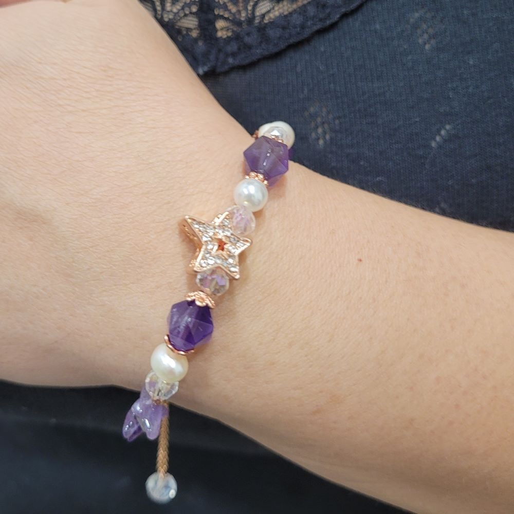 【甜姐兒】小眾設計典雅水晶手鍊 紫水晶 珍珠 水晶 手串 手鍊 DIY 設計款 材料珠 天然水晶 水晶手鍊 飾品 手環-細節圖6