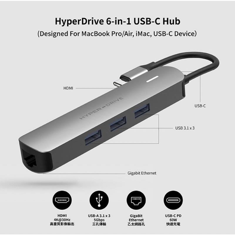 【公司現貨】HyperDrive 6-in-1 USB-C Hub 多功能集線器 適用MacBook 高速傳輸-細節圖2