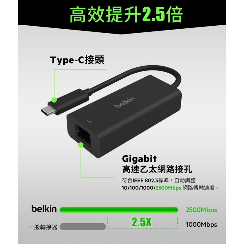 【公司現貨】美國 貝爾金 Belkin USB-C to 2.5 Gb乙太網路轉接器 高速網路 網路卡-細節圖7