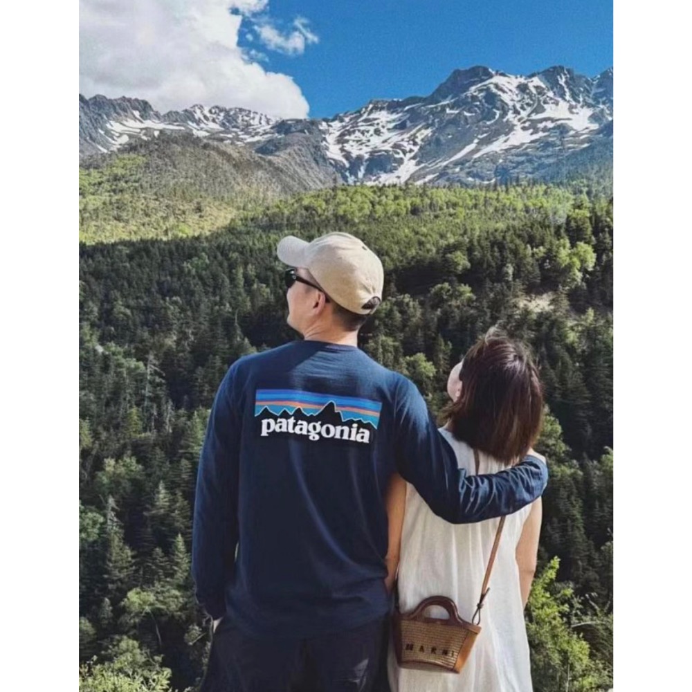 ❤️星光衫悅❤️PATAGONIA 山脈印花長袖T恤男女同款戶外露營運動休閒打底t圓領衛衣a14-細節圖7