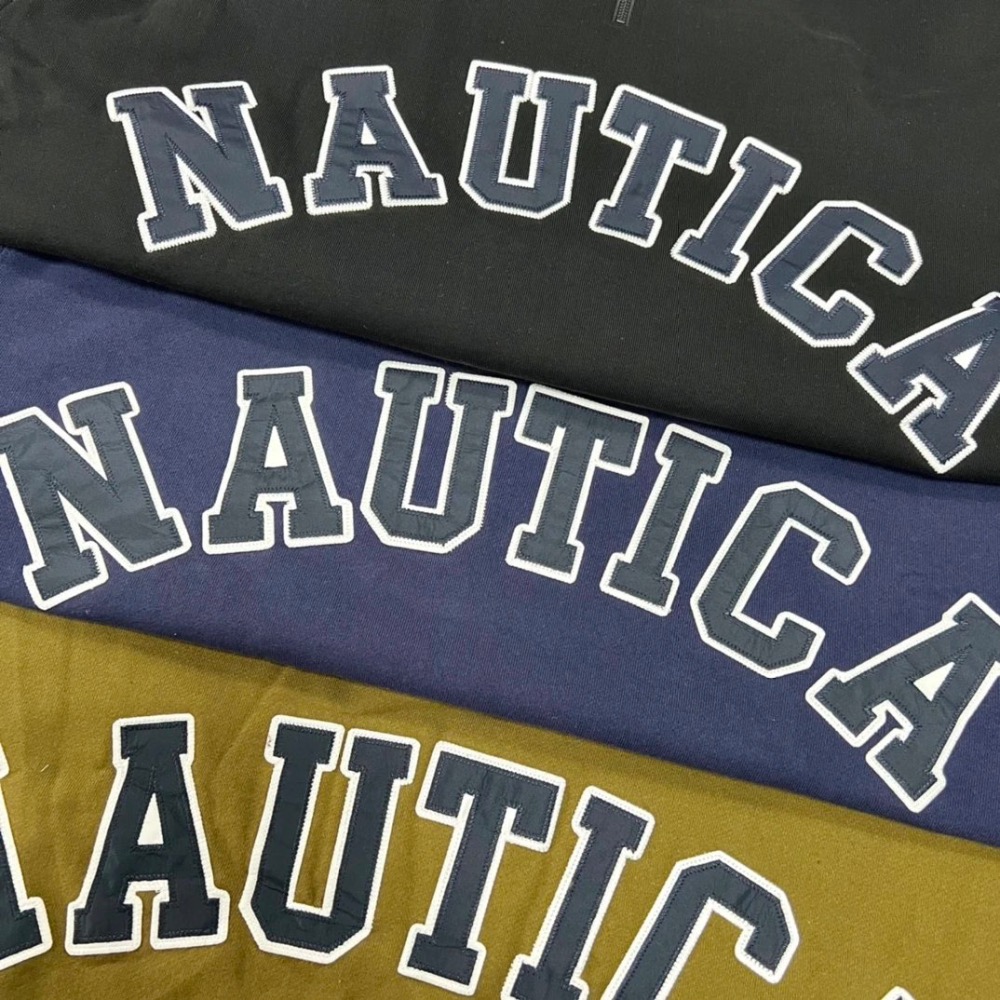 ❤️星光衫悅❤️NAUTICA 長谷川立體貼布刺繡字母大LOGO 超級重磅寬鬆大版型 復古立領套頭純棉半拉鍊衣a22-細節圖9