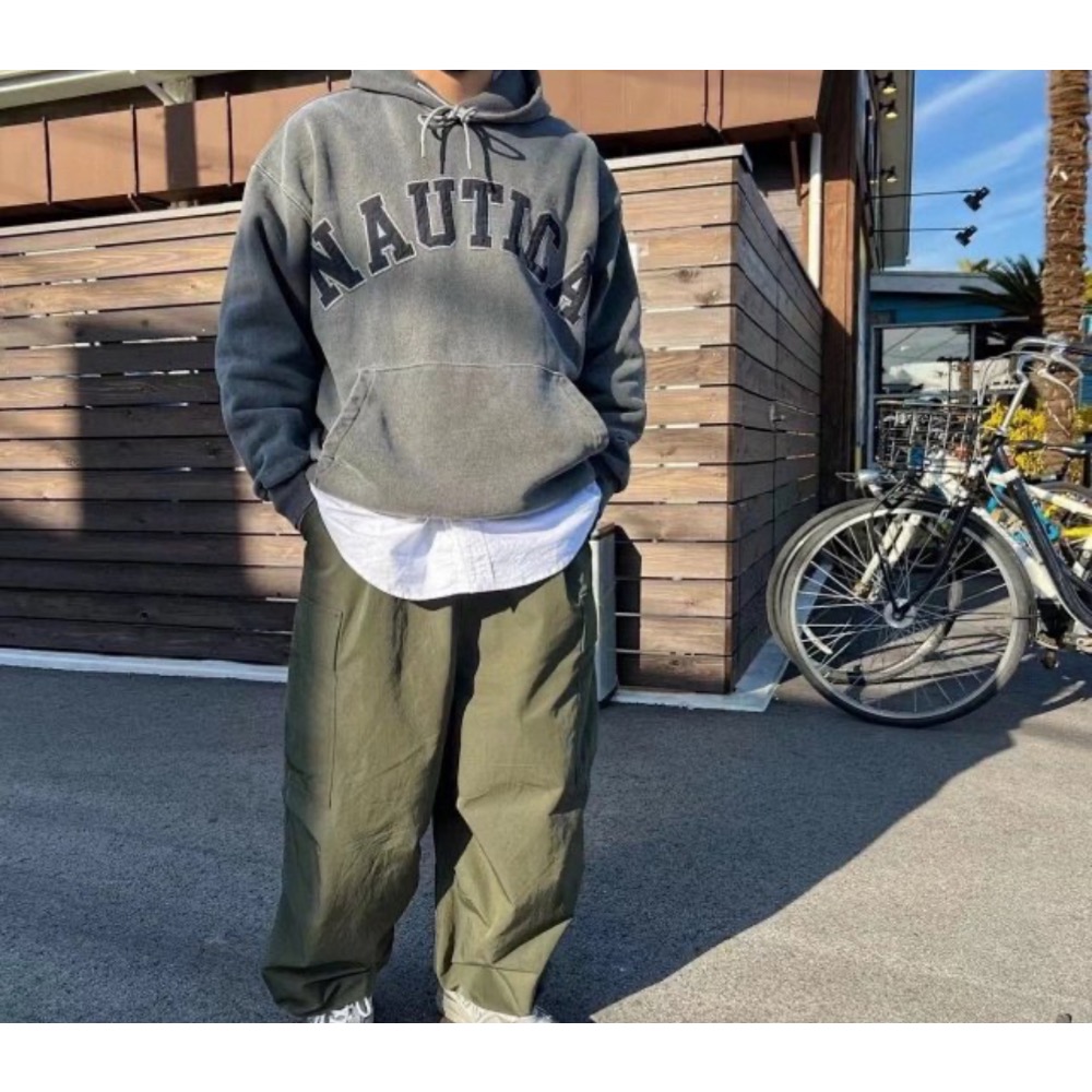 ❤️星光衫悅❤️Nautica長谷川 大刺繡字母Logo廓形寬鬆版型水洗純棉毛圈長袖套頭帽衫水洗卡其經典必入款a24-細節圖3