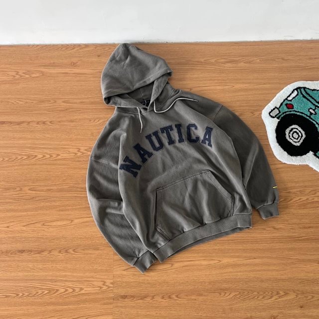 ❤️星光衫悅❤️Nautica長谷川 大刺繡字母Logo廓形寬鬆版型水洗純棉毛圈長袖套頭帽衫水洗卡其經典必入款a24-規格圖10