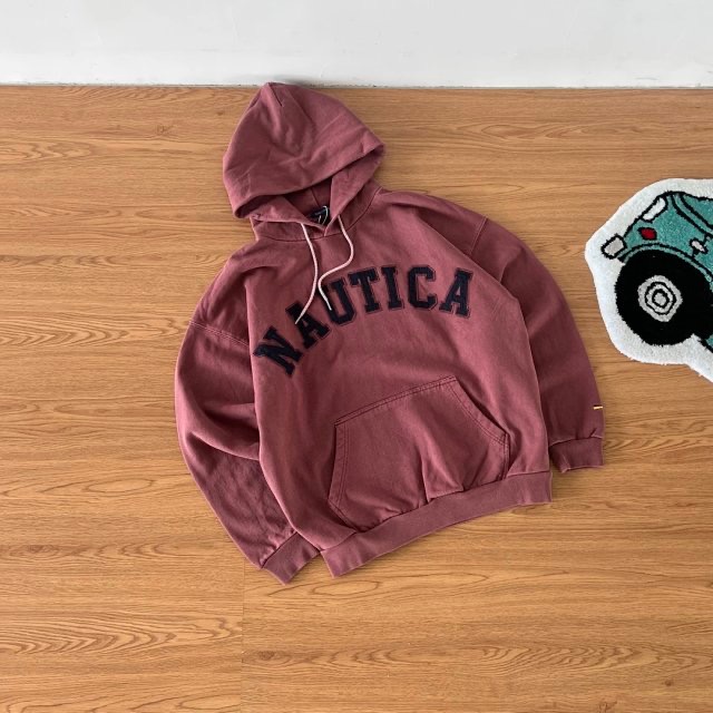 ❤️星光衫悅❤️Nautica長谷川 大刺繡字母Logo廓形寬鬆版型水洗純棉毛圈長袖套頭帽衫水洗卡其經典必入款a24-規格圖10