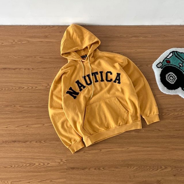 ❤️星光衫悅❤️Nautica長谷川 大刺繡字母Logo廓形寬鬆版型水洗純棉毛圈長袖套頭帽衫水洗卡其經典必入款a24-規格圖10