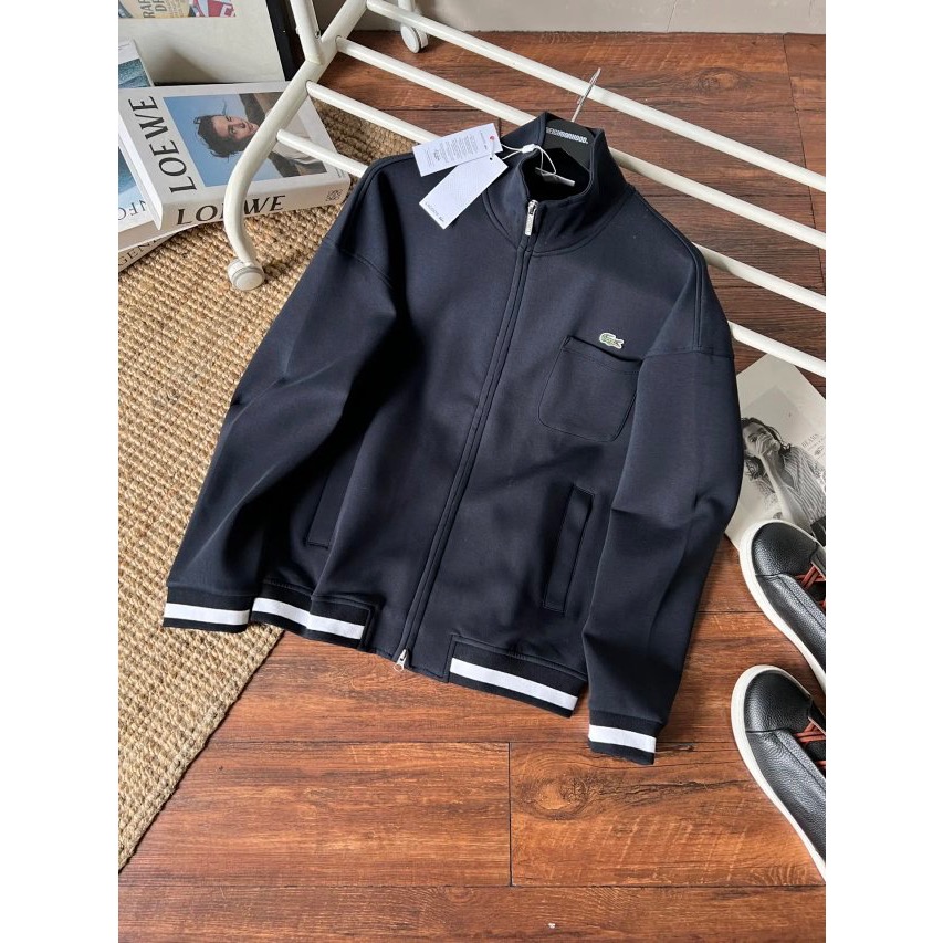 ❤️星光衫悅❤️Lacoste 法國鱷魚男士細絨胸標純色全拉鍊立領開衫衛衣外套a25-細節圖2