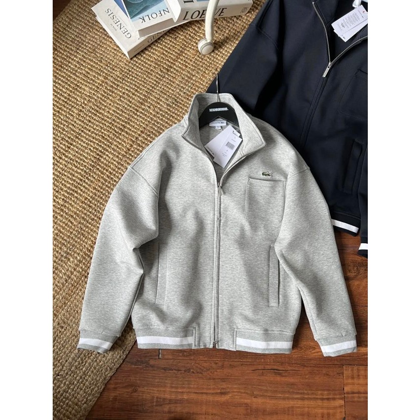❤️星光衫悅❤️Lacoste 法國鱷魚男士細絨胸標純色全拉鍊立領開衫衛衣外套a25-細節圖3
