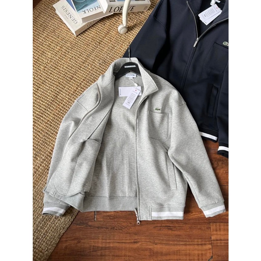 ❤️星光衫悅❤️Lacoste 法國鱷魚男士細絨胸標純色全拉鍊立領開衫衛衣外套a25-細節圖4