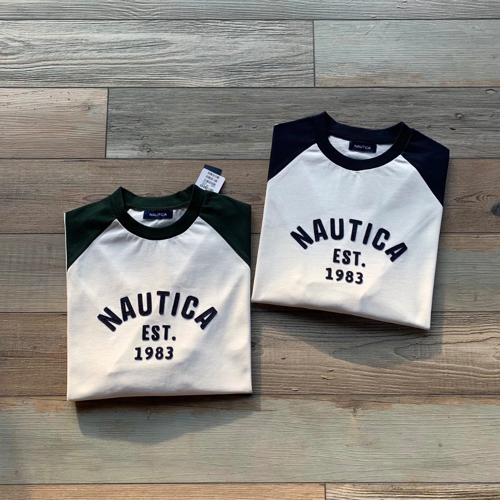 ❤️星光衫悅❤️NAUTICA 長谷川日系330g重磅拼色插肩袖情侶長袖T恤a47-細節圖4