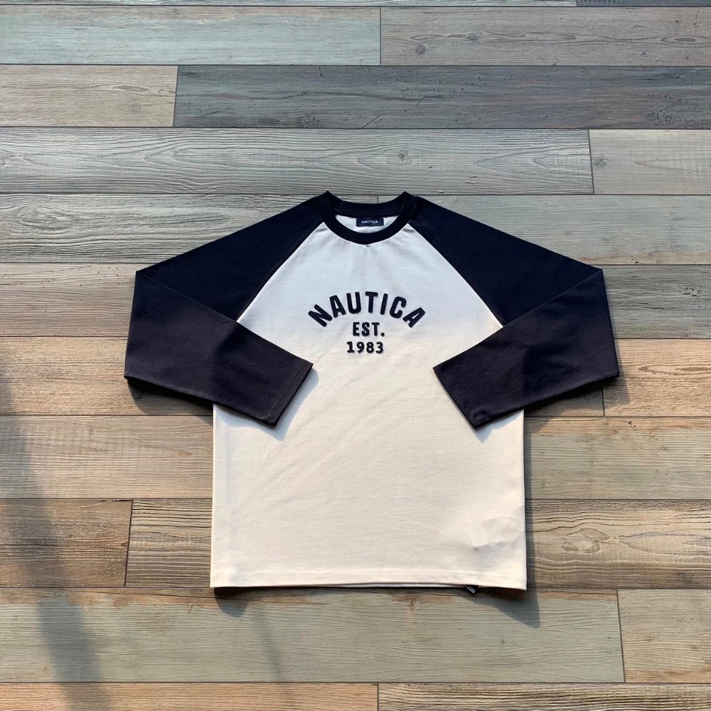 ❤️星光衫悅❤️NAUTICA 長谷川日系330g重磅拼色插肩袖情侶長袖T恤a47-細節圖10