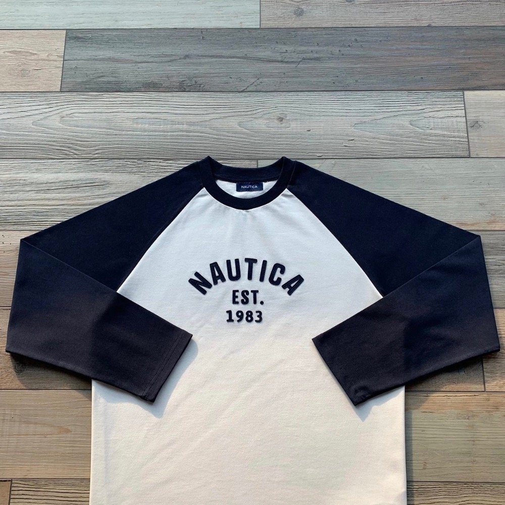 ❤️星光衫悅❤️NAUTICA 長谷川日系330g重磅拼色插肩袖情侶長袖T恤a47-規格圖11