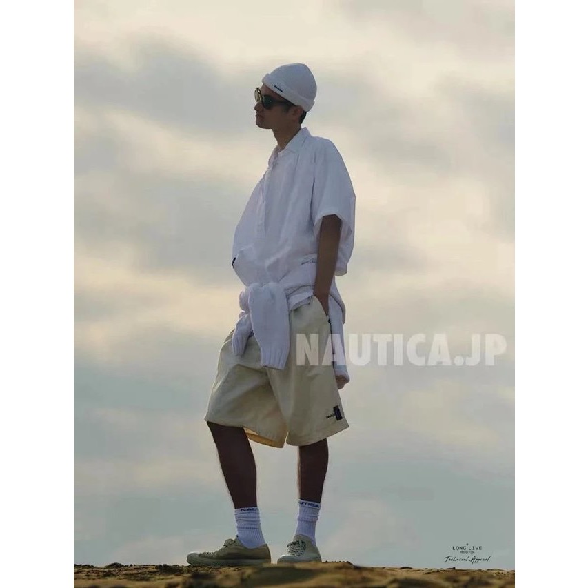 ❤️星光衫悅❤️ 日系NAUTICA長谷川監制cityboy風刺繡logo寬鬆休閒中褲短褲五分褲休閒褲a68-細節圖5