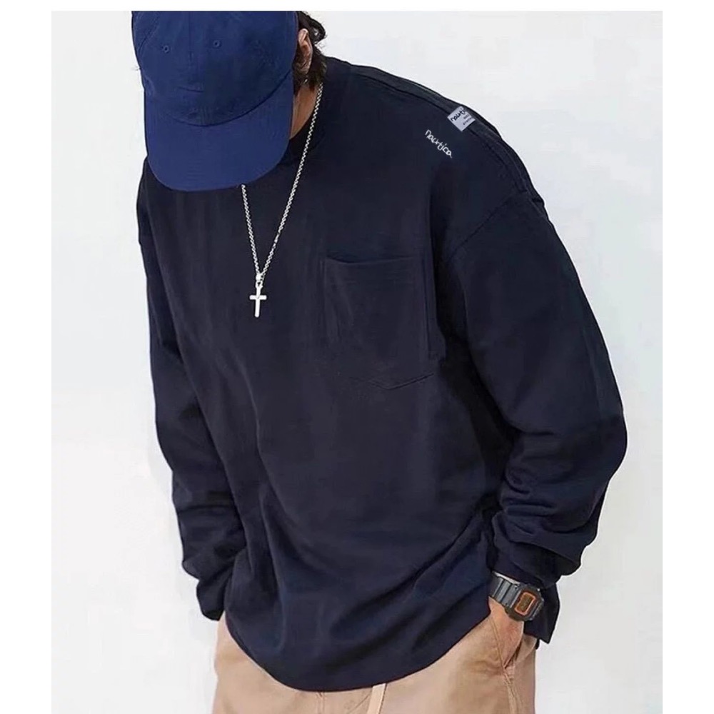 ❤️星光衫悅❤️ NAUTICA 長谷川 肩膀小標 純色口袋長袖T恤 男女同款a69-細節圖6