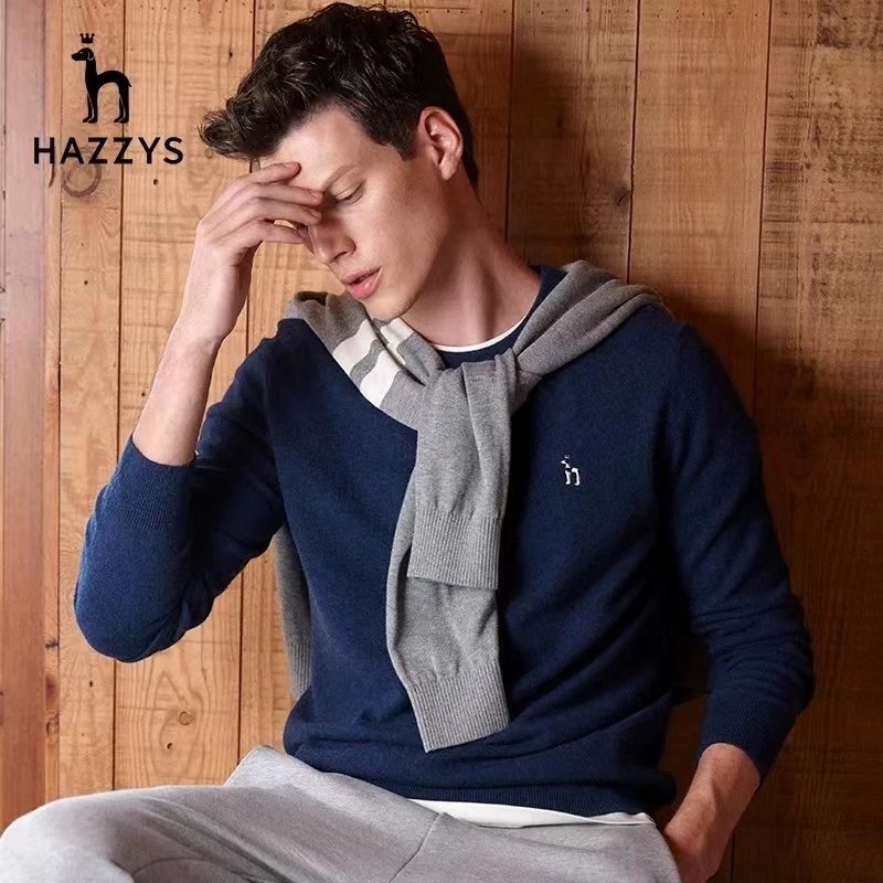 ❤️星光衫悅❤️Hazzys秋冬新款男款簡約打底羊毛衫毛衣 男士圓領套頭針織衫毛衣a71-規格圖10