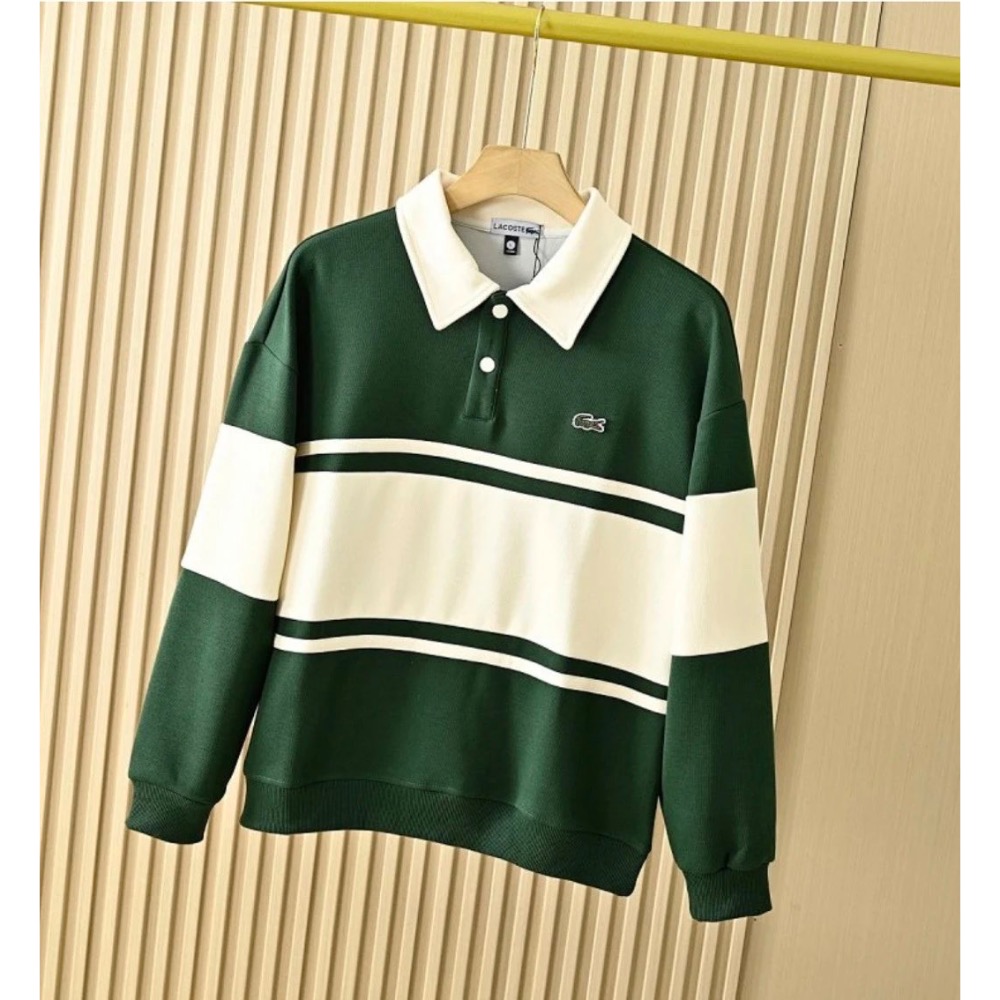 ❤️星光衫悅❤️LACOSTE 鱷魚秋季男士重磅復古拼色情侶條紋長袖POLO衫 胸前品牌logo簡約大方a98-細節圖3