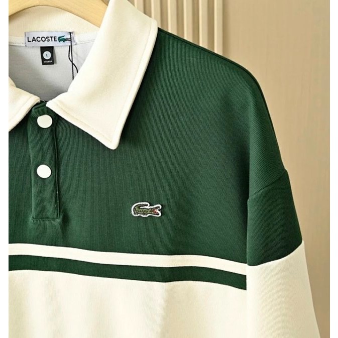 ❤️星光衫悅❤️LACOSTE 鱷魚秋季男士重磅復古拼色情侶條紋長袖POLO衫 胸前品牌logo簡約大方a98-細節圖4