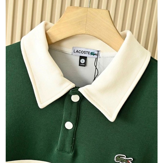 ❤️星光衫悅❤️LACOSTE 鱷魚秋季男士重磅復古拼色情侶條紋長袖POLO衫 胸前品牌logo簡約大方a98-細節圖5