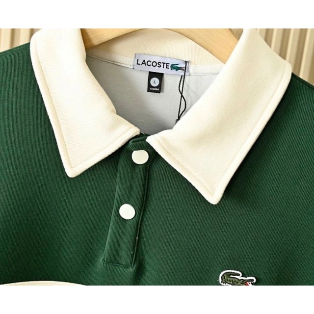 ❤️星光衫悅❤️LACOSTE 鱷魚秋季男士重磅復古拼色情侶條紋長袖POLO衫 胸前品牌logo簡約大方a98-細節圖6
