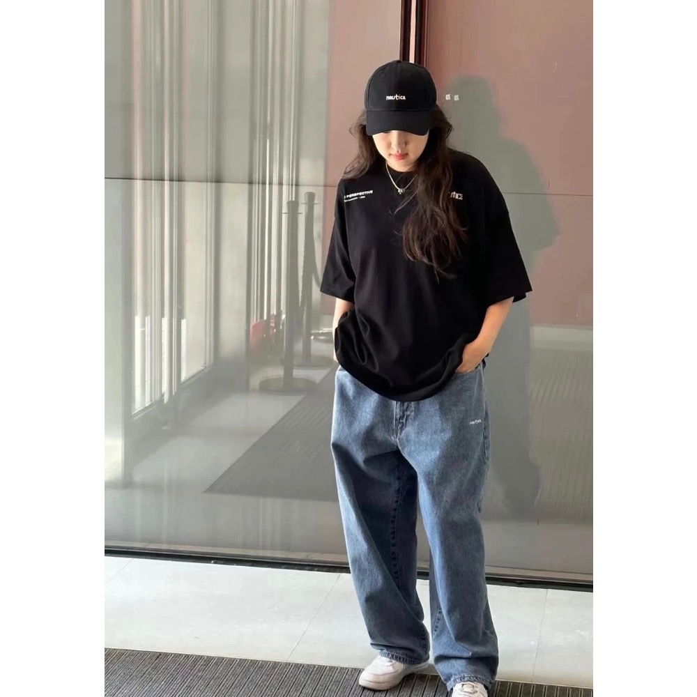 ❤️星光衫悅❤️Nautica長谷川白帆湯本弘通聯名刺繡Logo寬鬆廊形錐形牛仔褲休閒褲長褲 男女款 a105-細節圖3