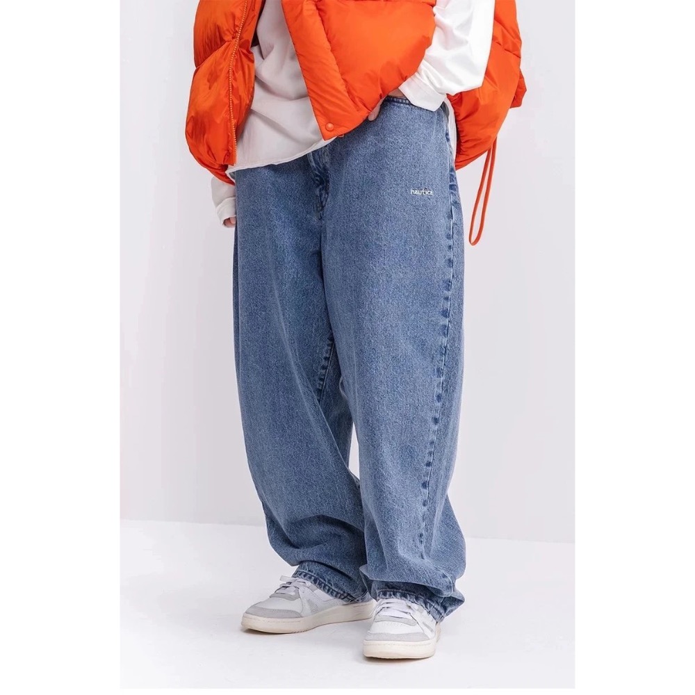❤️星光衫悅❤️Nautica長谷川白帆湯本弘通聯名刺繡Logo寬鬆廊形錐形牛仔褲休閒褲長褲 男女款 a105-細節圖5