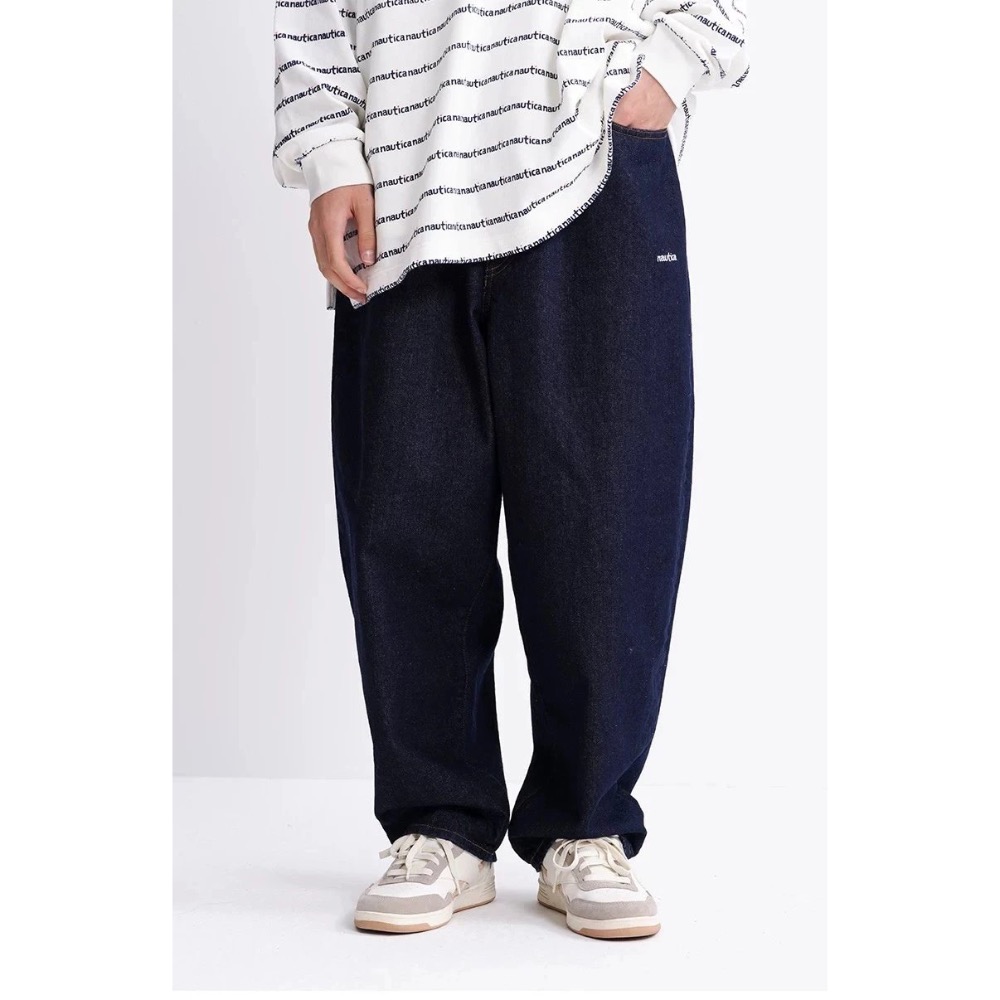 ❤️星光衫悅❤️Nautica長谷川白帆湯本弘通聯名刺繡Logo寬鬆廊形錐形牛仔褲休閒褲長褲 男女款 a105-細節圖6