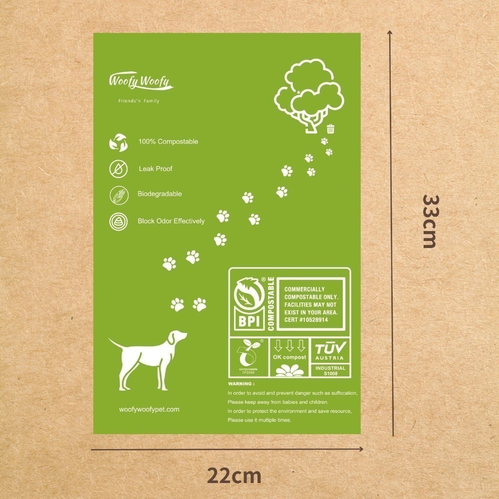 Woofy Woofy 環保寵物撿便袋 8捲裝 100%可生物分解材質 國際認證堆肥標章 不含塑料 玉米澱粉 無香料-細節圖7