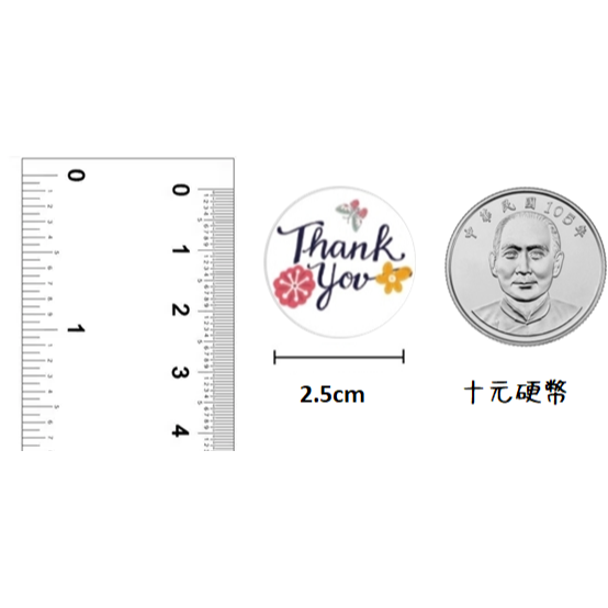 貼紙 2.5公分 謝謝你貼紙 藝術版 封口貼 thank you 感謝你 禮物貼 標籤貼紙-細節圖2