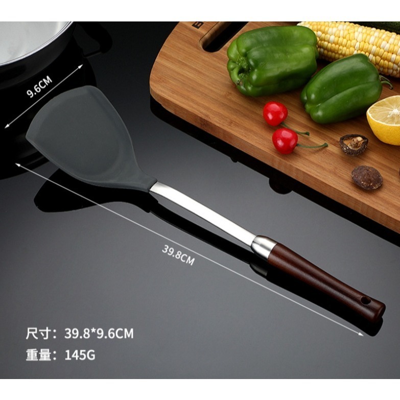 304不鏽鋼木柄矽膠廚具 鍋鏟 湯勺 不沾鍋鏟 304不鏽鋼 木柄 料理用具-細節圖2