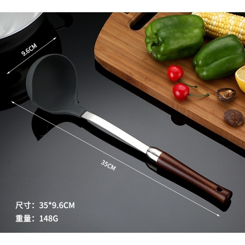 304不鏽鋼木柄矽膠廚具 鍋鏟 湯勺 不沾鍋鏟 304不鏽鋼 木柄 料理用具-細節圖3