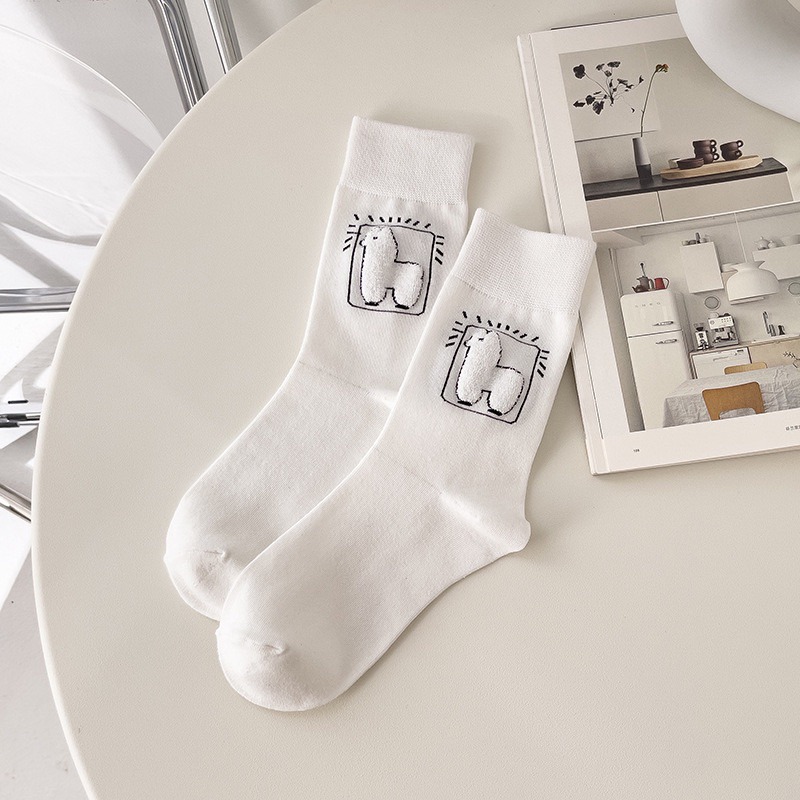 G Shop🇰🇷 草泥馬🦙/中筒卡通毛絨羊駝襪/可愛個性簡約長襪/四季可穿/好穿搭-細節圖3