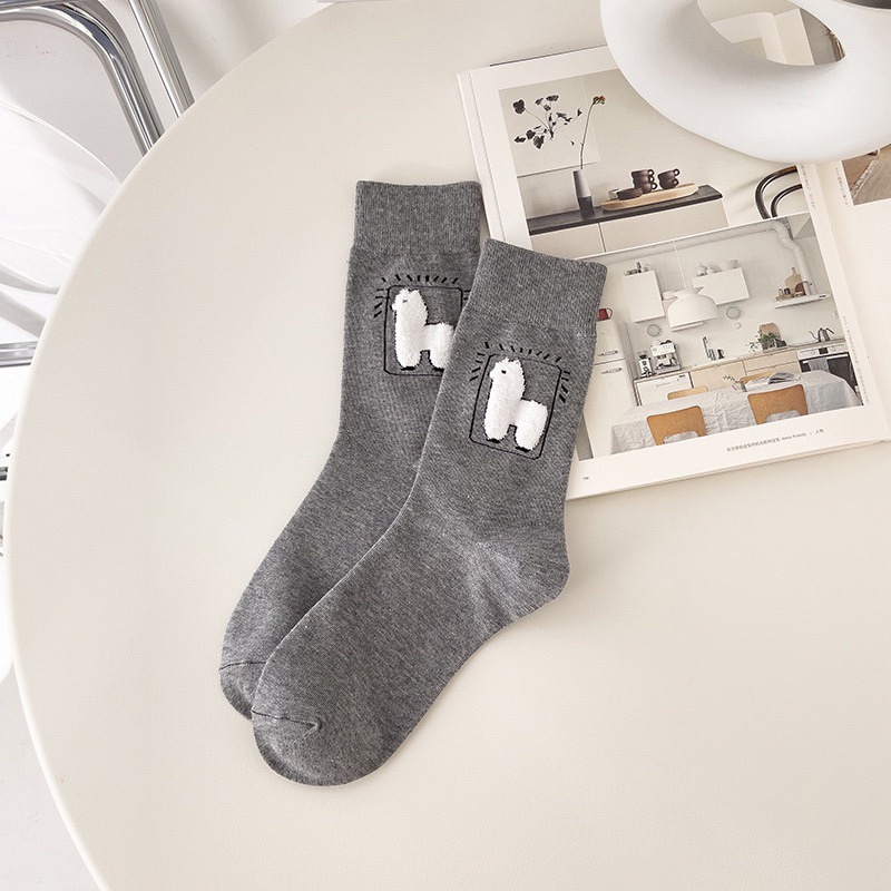 G Shop🇰🇷 草泥馬🦙/中筒卡通毛絨羊駝襪/可愛個性簡約長襪/四季可穿/好穿搭-細節圖4