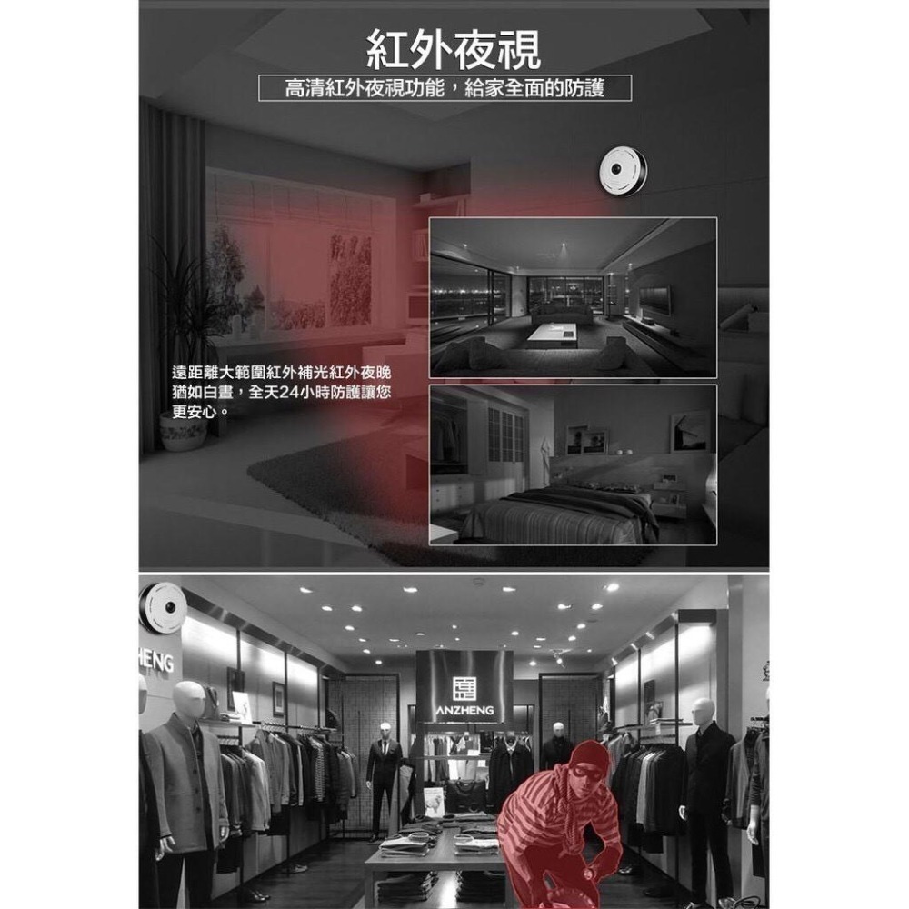 HD8 360度全景夜視攝影機 wifi監視器 魚眼攝影機 APP遠端操控監看 智慧攝影機 雙向對講 網路監控 可回放-細節圖4