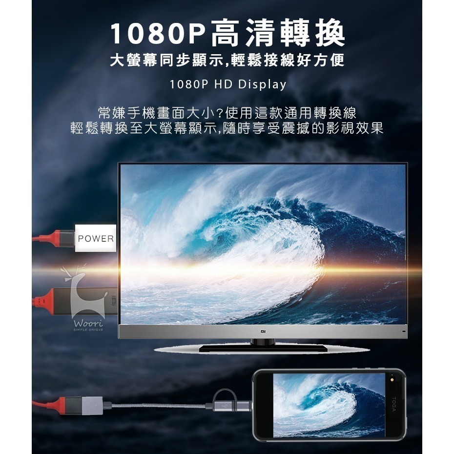 IOS/Android通用 HDMI轉接線 手機投影 手機電視轉接線 隨插即用 1080P視頻轉換器 追劇玩遊戲會議婚禮-細節圖3