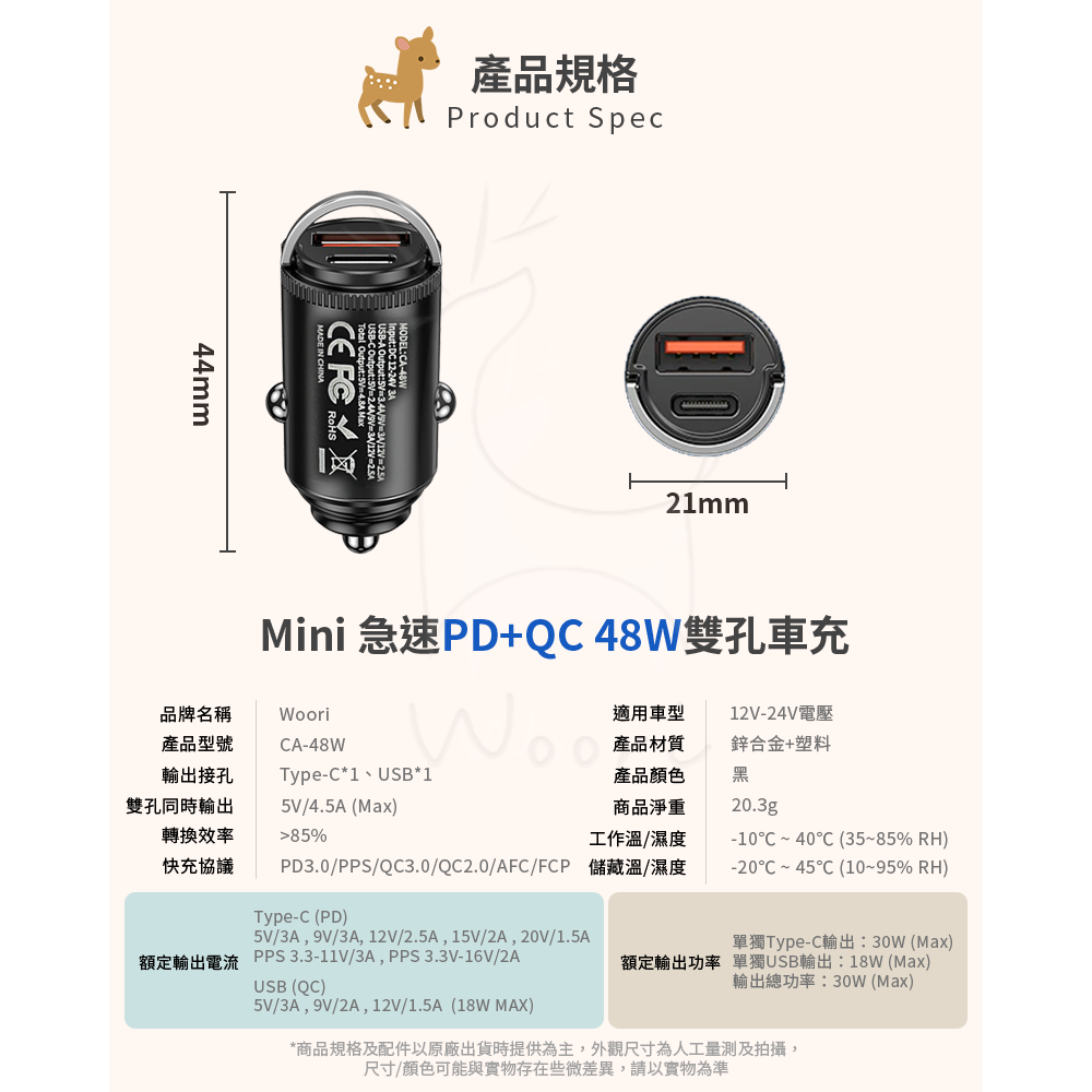 急速PD+QC 48W雙孔快充車充 迷你隱形車充 1A1C車用點煙孔充電器 type-c 拉環USB車充 CA-48W-細節圖10