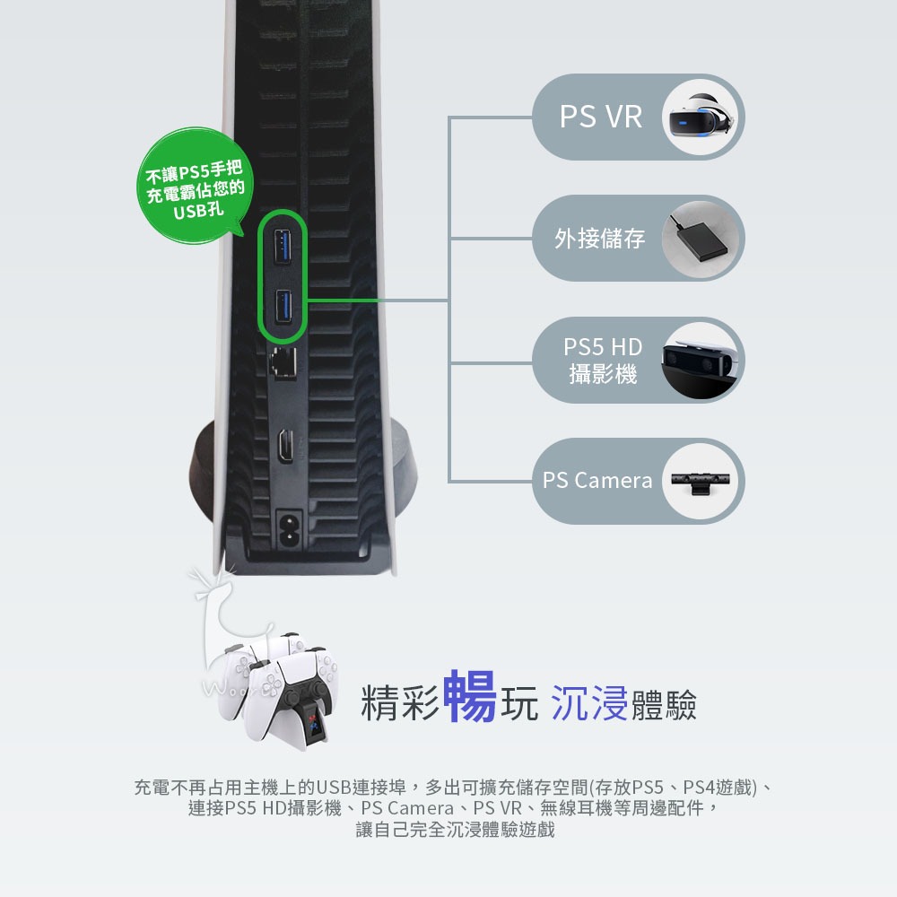 PS5 DualSense雙手把充電座 PS5無線控制器充電器 Playstation5雙控制器充電站 雙手柄充電-細節圖5