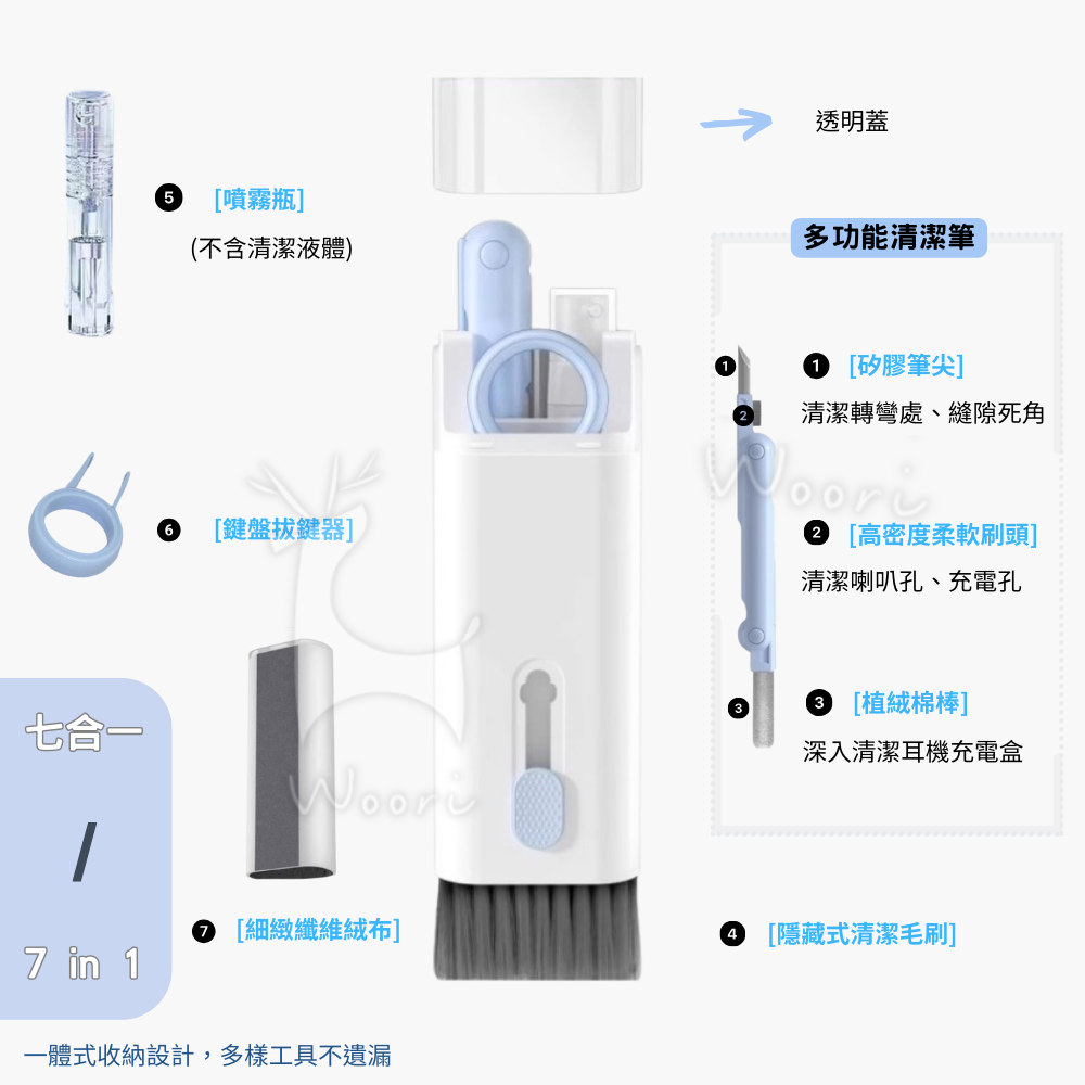 鍵盤耳機清潔組 七合一3C多功能清潔組  筆電 耳機 螢幕 手機 清潔 除塵 拔鍵器 airpods清潔筆 鍵盤清潔刷-細節圖3