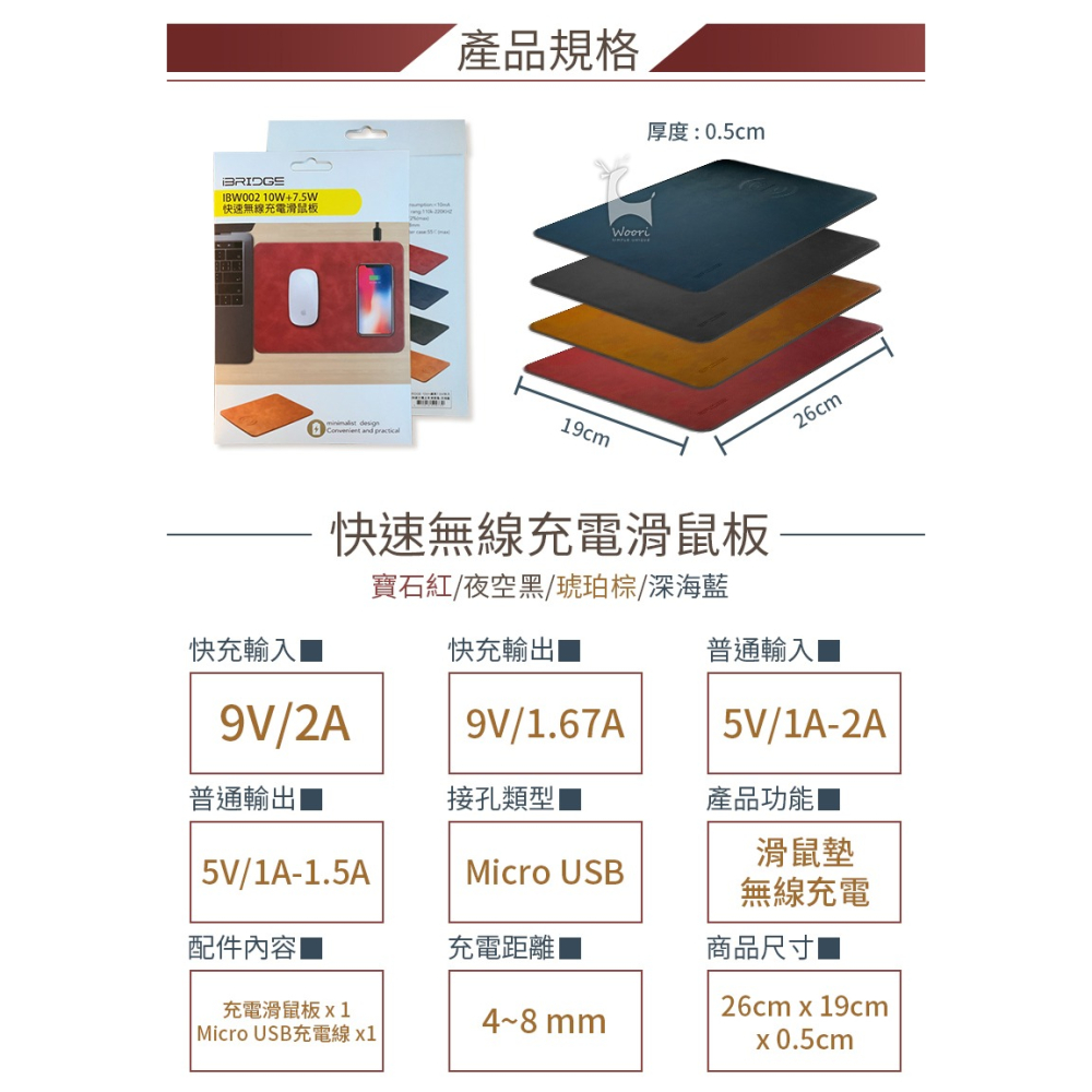 iBRIDGE 無線充電滑鼠墊 皮革無線充電滑鼠墊 智能無線充電板 iPhone無線充電器 Qi無線充電器 快充 滑鼠墊-細節圖8